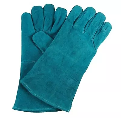Heat Resistant Leather Stove Gloves Size 10 XL Green MIG Welding Gauntlets • £11.64