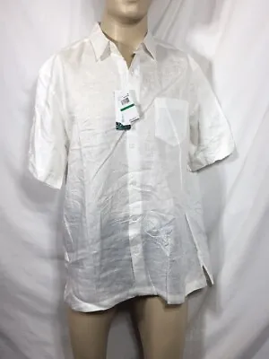 Men's NWT Cubavera 100% Linen Classic Solid Bright White Shirt Size L • $48.99