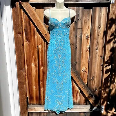 Claire's Collection Blue Beaded Formal Pageant Gown Long Dress & Jacket Prom XS • $175