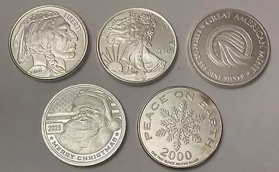 5 - 1 Oz .999 Silver Rounds Assorted Types  • $144.99
