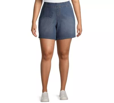 A3 Denim Women's Plus Size Elastic Waistband 7  Inseam Pull On Shorts Size 26W • $13
