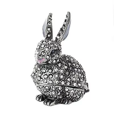 Silver Tone Studded And Enameled Bunny Rabbit Trinket Box Collectible Home Dcor  • $22.93