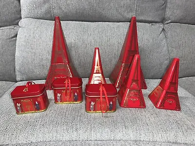 Maxims De Paris Candy Large And Medium Tin Eiffel Tower France Shop Ornaments • $57.99