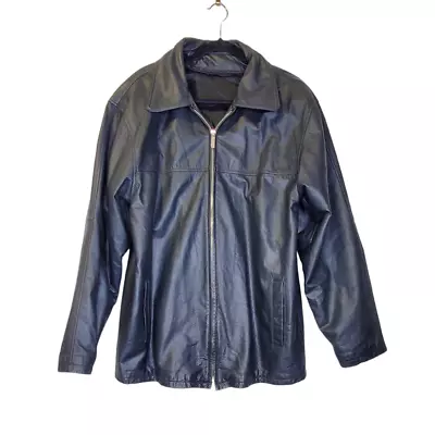 Vintage 90s Trapper L Black Leather Bomber Jacket Minimalist Matrix Zip Biker  • $45