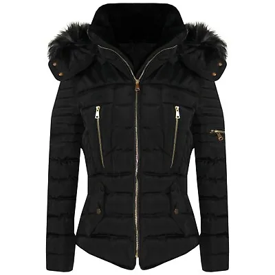 £34.99 • Buy New Womens Ladies Quilted Winter Coat Puffer Fashion Fur Hooded Jacket Parka