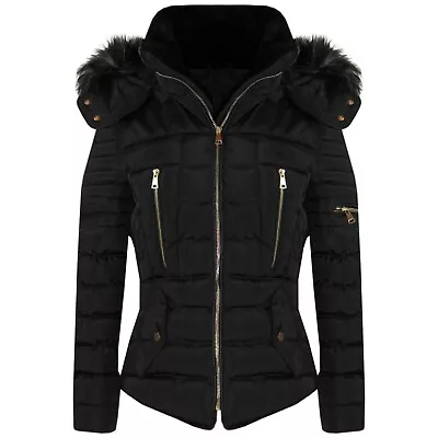 £34.99 • Buy New Womens Ladies Quilted Winter Coat Puffer Fashion Fur Hooded Jacket Parka