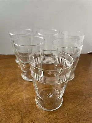 MCM  Horizontal Wheel Cut Lines Hash Geometric Design Set Of 6 Clear Glass • $33.97