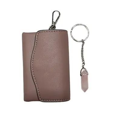 Womens Mauve Pink Small Envelope Wallet Coin Purse With Rose Quartz Gem Key Ring • $10.43