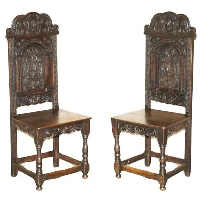 Antique Pair Of 17th Century Jacobean English Oak Chairs From The Film Hellboy • $4624.31