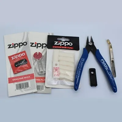 Zippo Lighter Oil Insert Replacement 6 Set/ Cotton Wick Flint Gasket Tweezers • £25.02