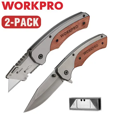 WORKPRO 2PK Folding Utility Knife EDC Pocket Knife Box Cutter Quick-Change Blade • $23.99