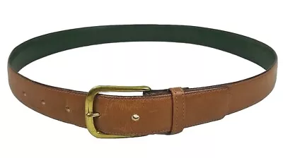 Lacoste Leather Belt Mens 34/85 Congac Tan Brown Gold Tone Buckle • $25