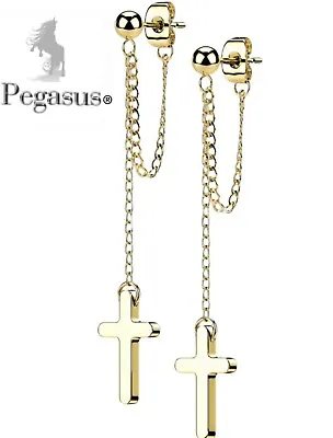 £8.99 • Buy NEW & SEALED Gold Cross Double Long Chain Dangle Pair Earrings