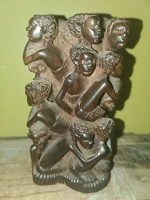 Vintage Hand Carved African Hardwood Ebony Makonde Tree Of Life Family Sculpture • $110