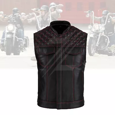 Men's Cowhide Leather Bikers Club Vest Diamond Quilted Zen Motorcycle Gang Vests • $162