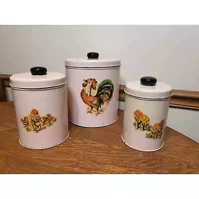 Vintage  3 Pc Metal Kitchen Canister Decaled Tins • $45