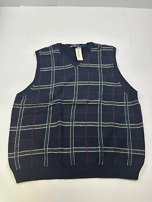 NWT EDDIE BAUER Sweater Vest Men's XL Plaid Navy Blue Y2K • $24.95