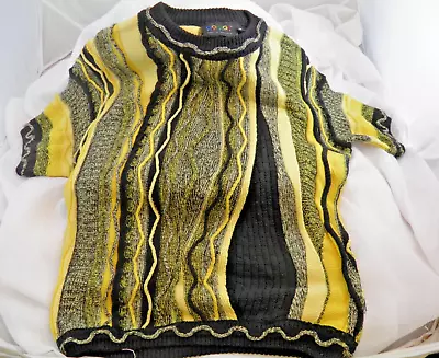 Vintage COOGI Australia Black & Yellow Short Sleeved Knitwear Sweater Size Small • $143.49