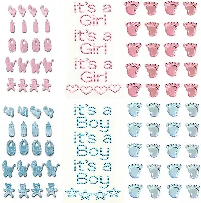 Baby Shower Gem Stickers Its A Boy Girl Diamante Baby Feet Satin Embellishments • £2.20