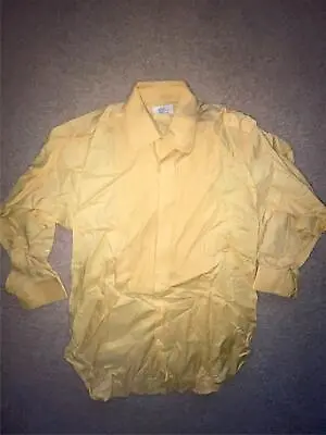 Vtg 70s Mens 15.5 Medium Yellow Ruffle Bib Button Tuxedo Long Sleeve Dress Shirt • $20