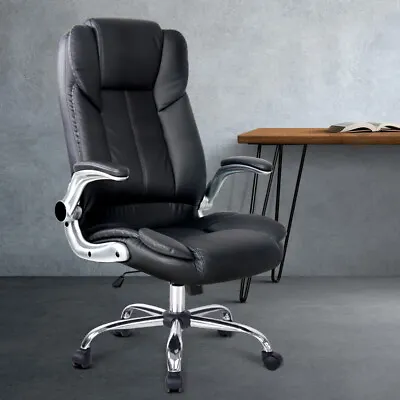 $190.95 • Buy PU Leather Office Chair Swivel Seat Retractable Padded Armrests Chrome Base