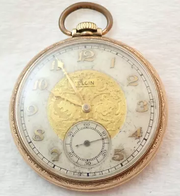 VINTAGE 12s ELGIN GRADE 315 15 JEWEL 10k GOLD FILLED POCKET WATCH PARTS REPAIR • $36