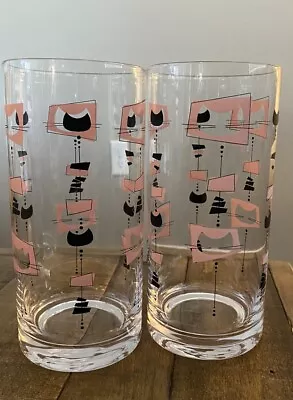 Mid Century Modern Retro Style Cat Tumblers Highball Drinking Glasses - Set Of 2 • $30