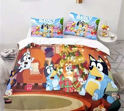 Lovely Cartoon Bluey Family 3D Bedding Set 2/3PCS Duvet Cover & Pillowcase(s) M1 • £28.61