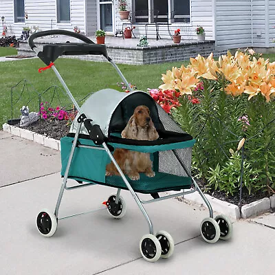 4 Wheel Pet Stroller Folding Waterpoof Travel Cat Dog Stroller Cage W/Cup Holder • $64.59