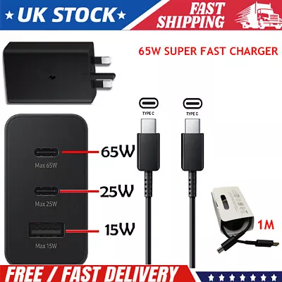 65W Super Fast Charger Adapter 3 Port USB-C 1M Cable Type C For Samsung Phones • £13.18