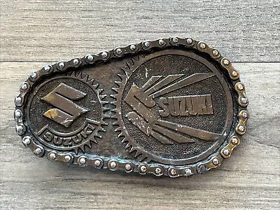 Vintage 1970s Suzuki Chain Brass Belt Buckle By Adezy Denver • $24.99