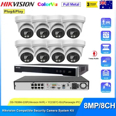 Hikvision 12MP 8CH 8 POE CCTV Security System Kit 4K 8MP ColorVu Audio IP Camera • $123.50