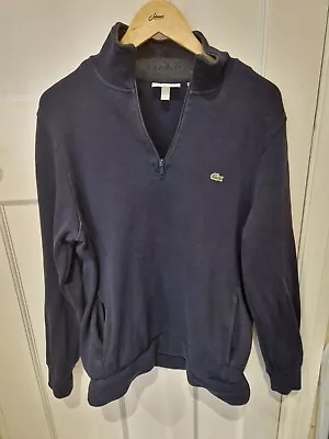 LACOSTE Navy  1/4 Quarter Zip Cotton Jumper Sweatshirt Mens XL • £22.99