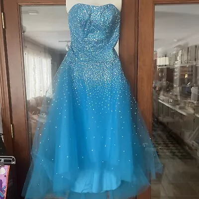 Mori Lee By Madeline Gardner Blue Sparkle Princess Ball Gown Dress Size 13/14 • $30