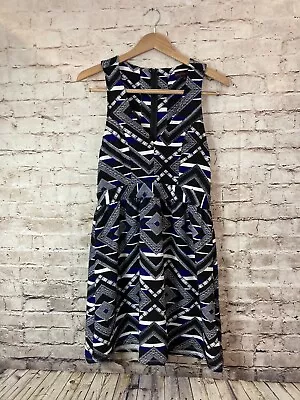 Material Girl Dress Womens Large A Line Blue & Black Geometric Cutout Back Zip • $16.14