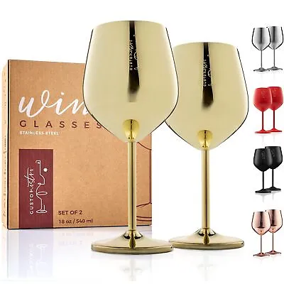 Gusto Nostro Stainless Steel Wine Glass 18 Oz Unbreakable Gold Wine 2 Set • $18.99