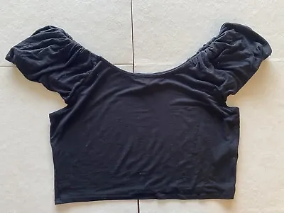 Volcom Womens Black Short Puff Sleeve Cropped Top Shirt Medium Modal • $8