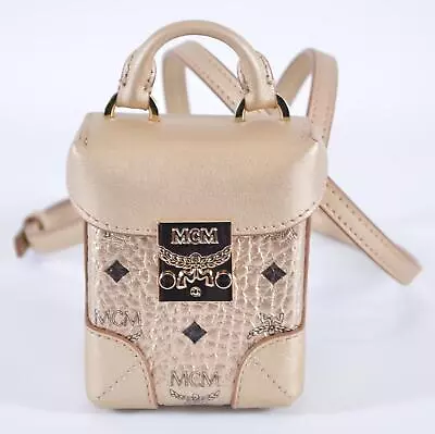 New MCM Berlin Gold Visetos Canvas X Mini Crossbody Purse Waist Bag Key Charm • $250.28