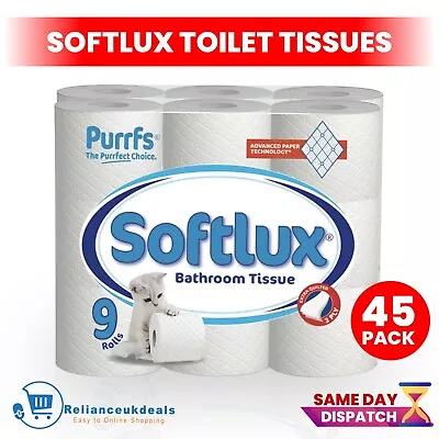 3Ply X 45 Rolls Softlux Quilted Embossed Toilet Tissue Paper Luxury White Roll • £14.39