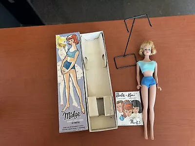 1962 Midge Barbie Doll #860 Blonde Barbie’s Best Friend W/Box & Stand Vintage • $140