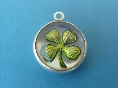 Vintage Silver FOUR LEAF CLOVER SHAMROCK INTAGLIO GLASS Charm REVERSE CRYSTAL • $29.95