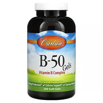 Carlson Labs B 50 Gel Vitamin B Complex 200 Soft Gels Gluten-Free • $48.37