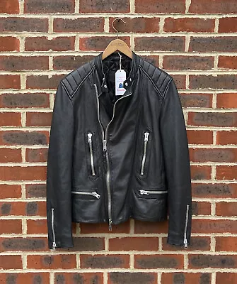 All Saints Mens REIMER Leather Biker Jacket SMALL Bomber Rock AllSaints A475 • £229.99