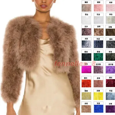 Womens Real Ostrich Feather Fur Short Coat Furry Real Fur Jacket Shrug Top Party • $59.89