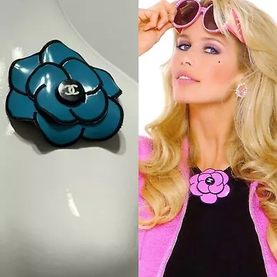 Vtg Chanel 1995 Blue Cc Logo Camellia Brooch • $475