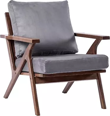 - Mid Century Chair Retro Upholstered Accent Armchair With Wood Frame And Remo • $185.99