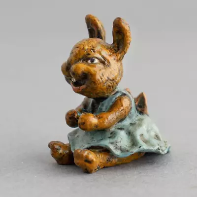 Miniature COLD PAINTED BRONZE Laughing LITTLE GIRL Bunny RABBIT - Signed WS • £72