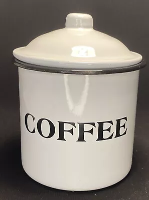 Farmhouse Kitchen Décor Vintage White Enameled Metal Coffee Canister • $10