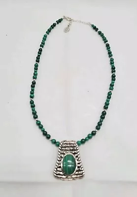 Sally C Treasures Necklace Sterling Silver And Malachite Beads New In Box HSN • $79.99