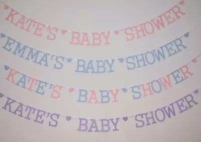 Personalised Baby Shower Bunting Boy Girl Pastel Pink Blue Lilac Decorations  • £1.99